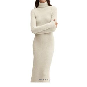 Mango Outlet Wool Blend Women Dress Size S  Long Sleeve Turtleneck Knit Beige